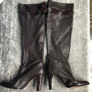 Chocolate brown dressy leather over-the-knee boots